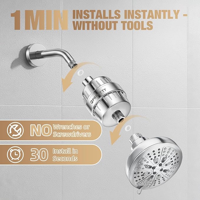 25-Stage Shower Filter prevents scale buildup,Revitalize Hair Skin & Nails with Purifying Water, softener hard water,99% Lead Chlorine, Fluoride & Chemicals removed. High-Output Fan Technology,Chrome