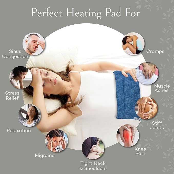 SacksyThyme Microwave Heating Pad for Back, Neck, Menstrual Cramps, Shoulders, Leg Pain Relief - Hot Moist Microwavable Therapy Pack - Blue Unscented Flaxseed Heat Pad Made in USA (Size: 18” x 7”)