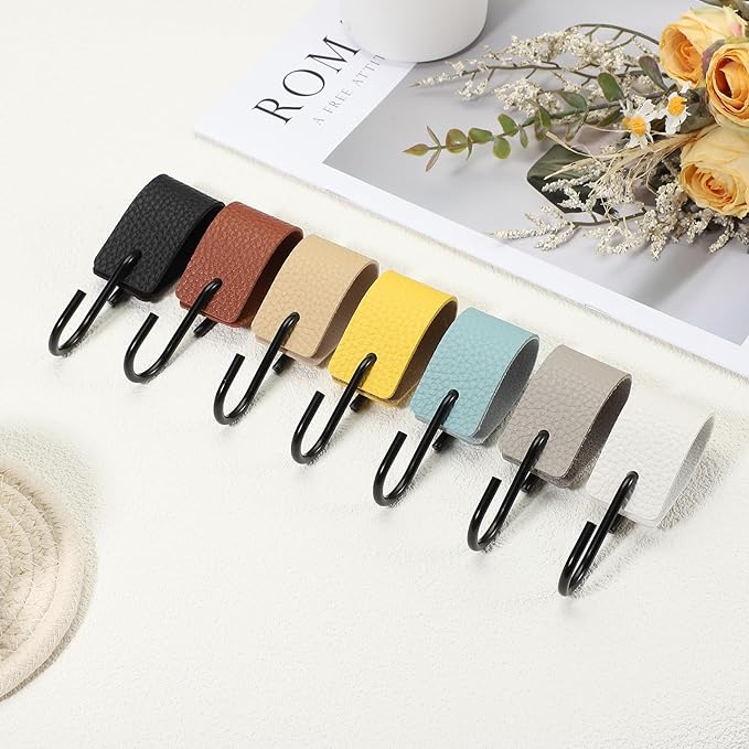 uxcell 4 Pcs PU Leather S Hooks, Multifunctional S Shaped Hooks for Hanging Coat Towel Camping Kitchen Bathroom Handle, White