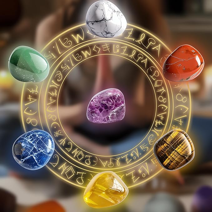 Polished Chakra Stone Set - 0.6", 7 Pcs Handpicked Natural Tumbled Stones and Crystals Bulk for Healing, Reiki, Meditation, Witchcraft and Home Decor, 7-Chakra-Stones-0.6"