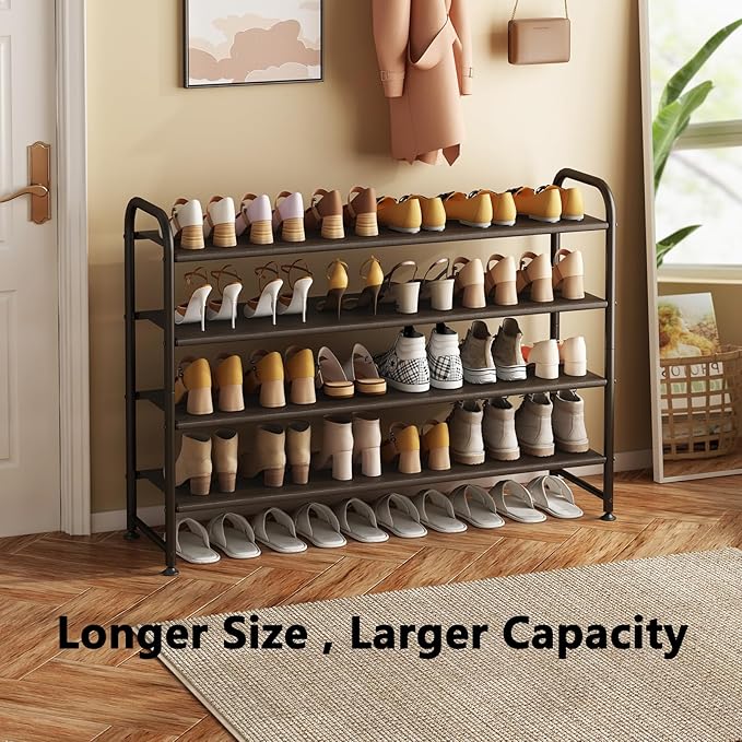 Shoe Rack 4-Tier Long Storage Organizer, Wide Metal Shoe Shelf for Closet, Entryway, Brown