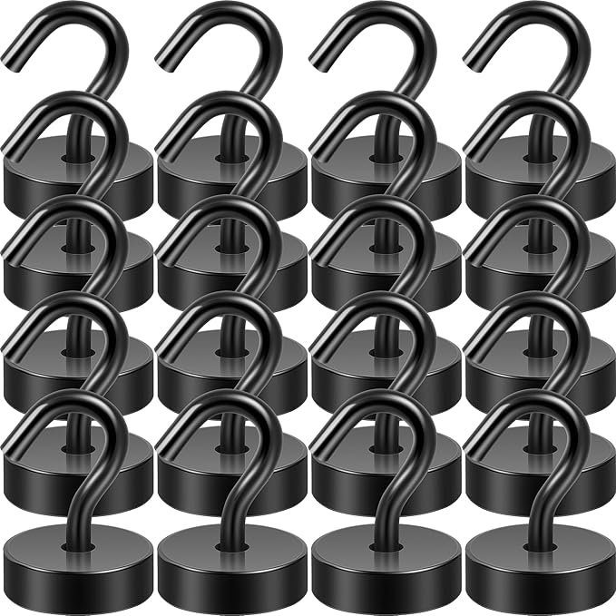 Neosmuk Magnetic Hooks, Cruise Ship Essentials, 40lb+ Heavy Duty Magnetic Hooks for Cruise Cabins, Refrigerator, Grill, Hanging, and Travel | Extra Strong Must-Have Magnet Hook, Black, Pack of 20