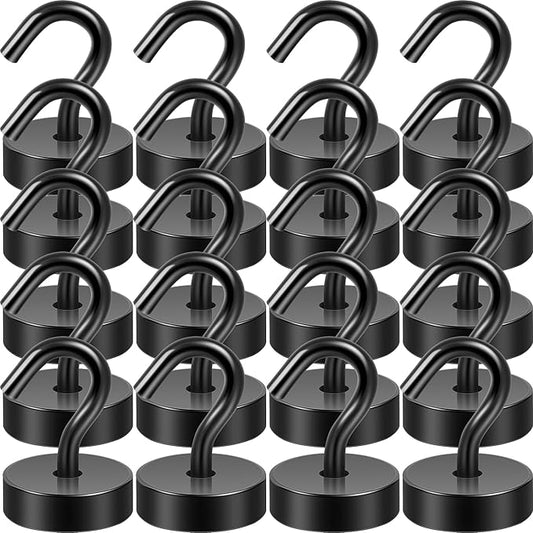 Neosmuk Magnetic Hooks, Cruise Ship Essentials, 40lb+ Heavy Duty Magnetic Hooks for Cruise Cabins, Refrigerator, Grill, Hanging, and Travel | Extra Strong Must-Haves Magnet Hook,Black,Pack of 20