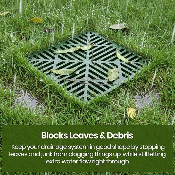 Calvana 2 Pack 12 Inch Catch Basin Drain Grate, Fiberglass Reinforced Polyethylene Square Drain Cover for Yard Patio Driveway Drainage, Green