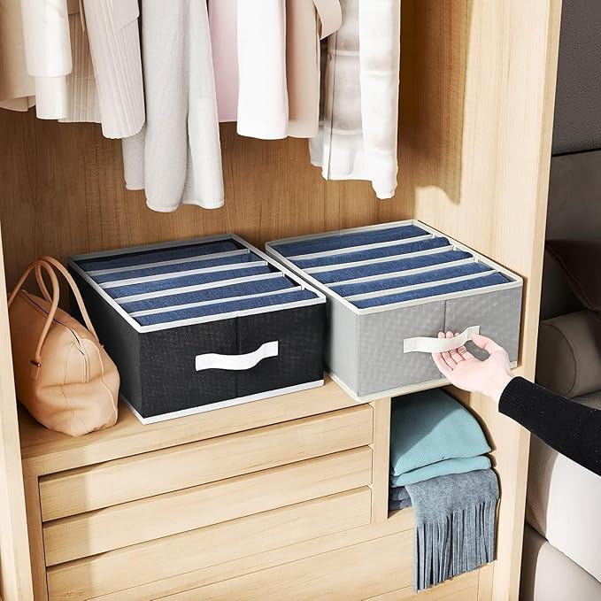 Foldable Closet Organizer with Handles - 6 Pack Fabric Wardrobe Dividers for Clothes Storage Jeans, Pants, Sweaters, T-Shirts, Black