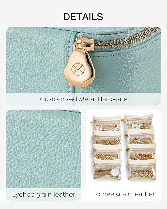 Vlando Jewelry Travel Case,Travel Jewelry Organizer with Clear Velvet Jewelry Bags 8Pcs Zipper Pouch for Women Girl GiftLake Blue