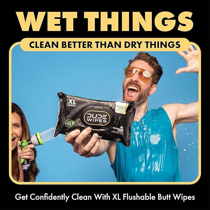 DUDE Wipes Shea BUTTer Flushable Wipes - Extra-Large Adult Wet Wipes - 6 Pack (288 Count) - Infused with Coconut Oil, Vitamin E, and Aloe - Septic and Sewer Safe