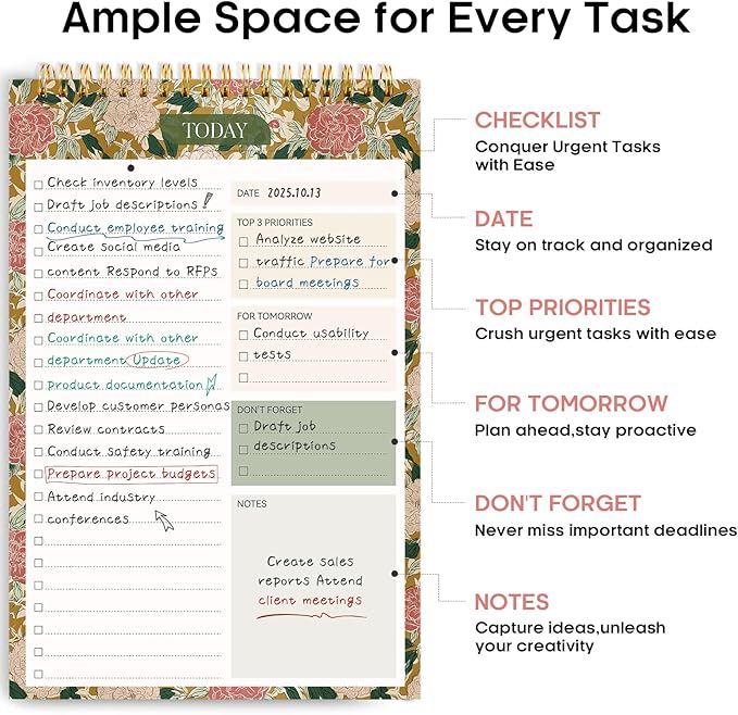 Taja To Do List Notepad - To Do List Notebook for Work with 52 Sheets, 9.8" x 6.5", Undated Daily Planner Perfect for Daily Tasks and Goal Setting, Notepad Suitable for Office, Home & School - Olive Grove