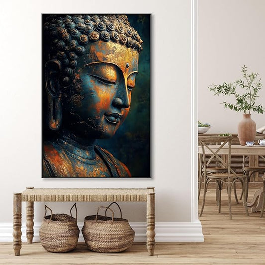 Buddha Statue Canvas Art, Zen Meditation Décor, Framed Print for Bedroom, Yoga Room, and Living Room (Black Framed, 20"x30"|51x76cm)