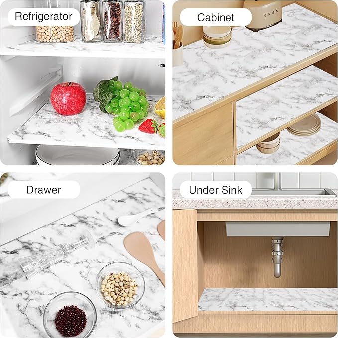 Drawer and Shelf Liner for Kitchen Cabinet,Non-Adhesive Cabinet Liner 12in x 20FT,Waterproof Shelf Paper Non-Slip Mats Cupboard Liners Contact Protect Dresser/Shelves/Table-Marble