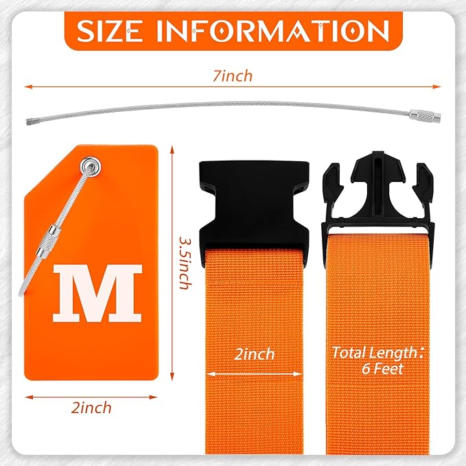 Weewooday 8 Pcs Luggage Straps Suitcase Tags Set for TSA Approved, 4 Travel Adjustable Suitcase Belt, 4 Silicone Luggage Tags with Name ID Card Travel Accessories (Light Orange, M)