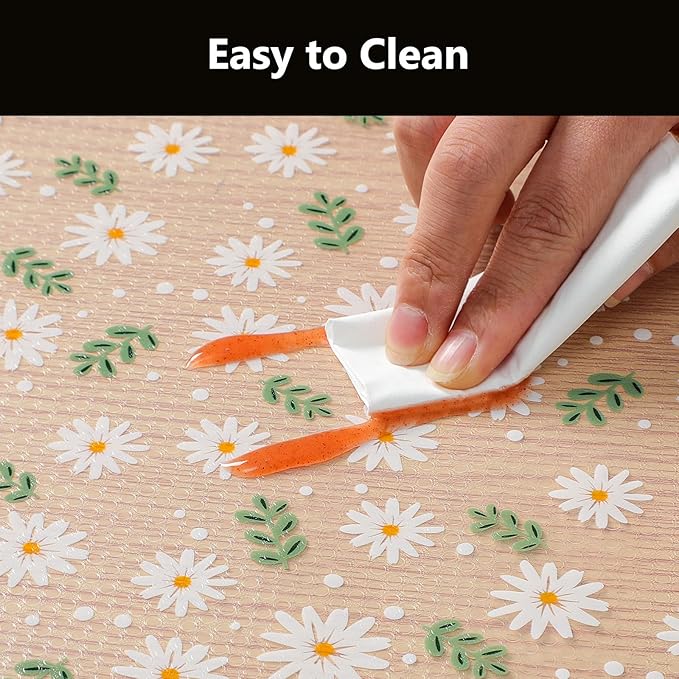 INNOLITES Shelf Liner for Cabinets, Non-Adhesive for Kitchen Drawer Liner, Waterproof Shelf Paper with Floral Pattern, Durable Easy to Clean (Green Daisy, 17.5" x 360")