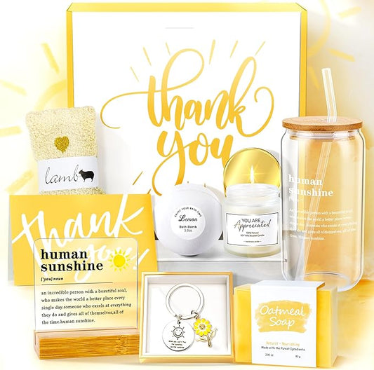 12PCS Thank You Gifts for Women, Sunshine Appreciation Gifts for Coworkers, Sunshine Box Employee Appreciation Baskets, Thanks You Baskets for Women Friends Teacher, Mentor, Families, Friends, Leaders