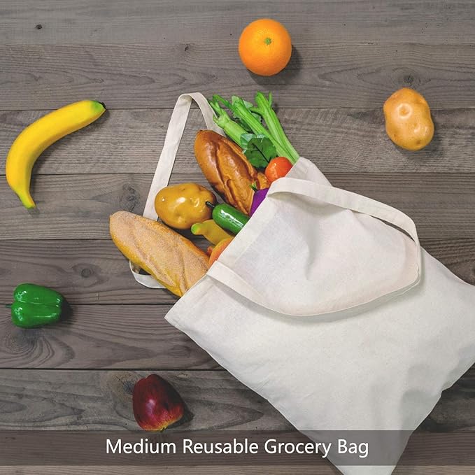 TOPDesign 48-Pack Economical 16"x15" Cotton Tote Bags, Lightweight Medium Reusable Grocery Shopping Cloth Bags, Suitable for DIY, Advertising, Promotion, Gift, Activity