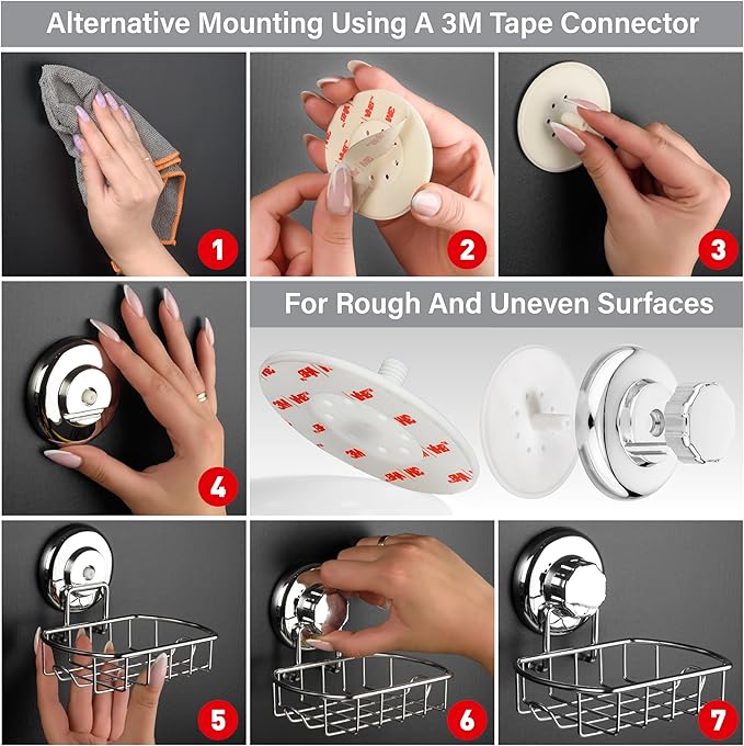 HASKO Suction Soap Dish with Hooks | Powerful Vacuum Suction Cup Soap Holder | Soap Basket Holder for Bathroom & Kitchen (Polished Stainless Steel SS304)