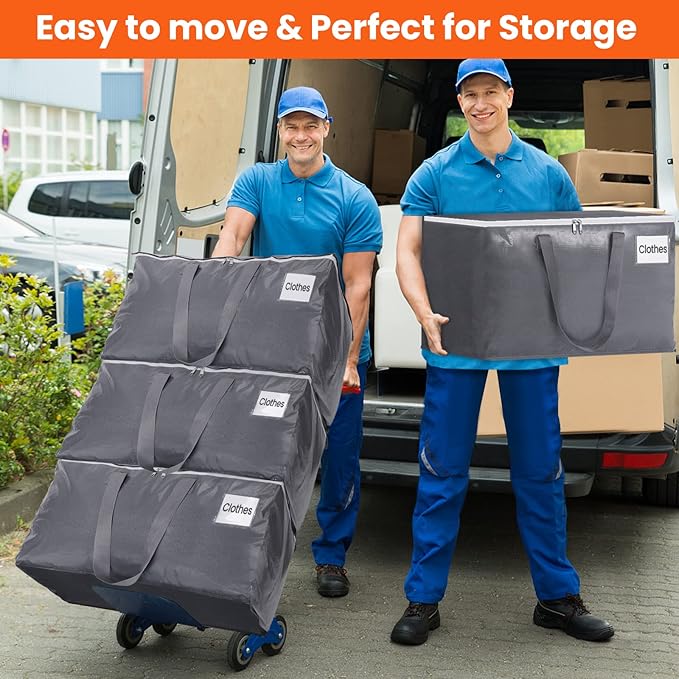 BlissTotes Large Moving Boxes and with Zippers & Handles Moving Supplies with lids, Heavy Duty Totes for Storage Bags for Space Saving, Fold Flat, Moving and Storing 76L, 8 Pack