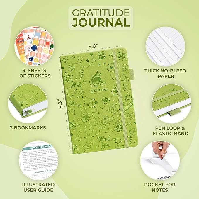 Clever Fox Gratitude Journal – Happiness, Positivity & Affirmation Daily Journal – Inspirational Daily Notebook – 3 Months, A5 (Spring Green)