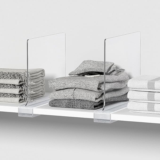 Aolloa 10 PCS Shelf Dividers for Closet Organization Acrylic Clear Closet Shelf Divider for Wooden Shelving Suitable for Wooden or Vertical Shelves Or Bedroom, Kitchen and Office