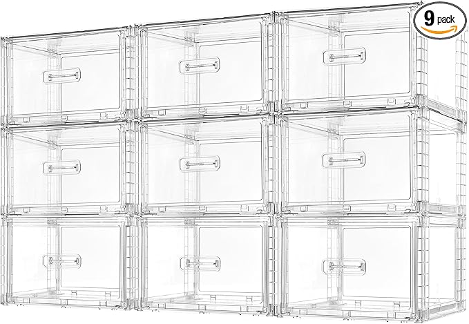 Vtopmart 9 Pack 18QT Clear Stackable Storage Drawers, Easily Assembled Closet Organizers, Plastic Storage Bins for Bathroom, Cabinet, Kitchen Pantry, Under Sink Organization (Medium)