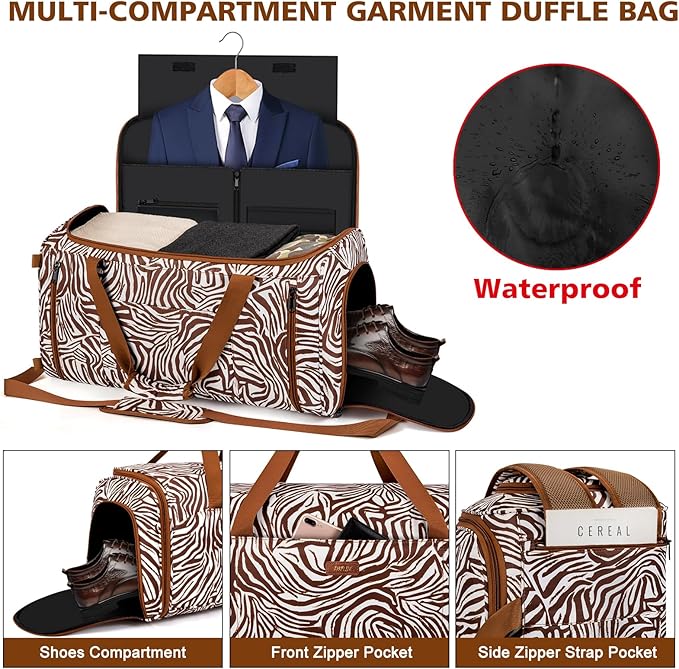 Convertible Garment Bags for Travel - Carry on Garment Duffle Bag with Backpack Straps for Men Women, 4 in 1 Large Travel Duffel Bags with Shoes Compartment Hanging Suit Dress Weekender Bag 3pcs Set