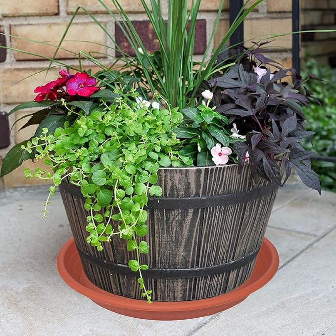 Grjoprt 2 Pack of Plant Saucer 12 inch, 12 inch Plastic Plant Drip Trays, Heavy Duty Plant Trays for Indoors no Holes, Plant Water Tray for Planters (Terracotta)