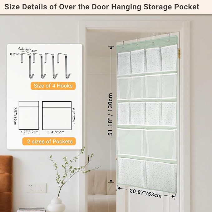 16 Pockets Over Door Hanging Organizer with 4 Kind of Versatile Pouches,Back of Closet Hanging Shelf Holder for Sock,Hat,Underwear,Shoes,Travel Outfit,Behind Door Storage Organization for Home,Dorm,RV