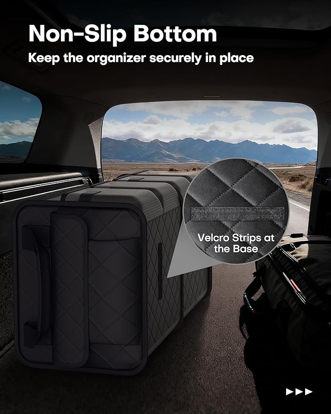 HOTOR Trunk Organizer for SUV – Foldable & Portable Car Organizers and Storage with 2 Compartments, Large Capacity Car Trunk Organizer Car Accessories for Truck Sedan, Black, 21.7" x 12.8" x 11.0"