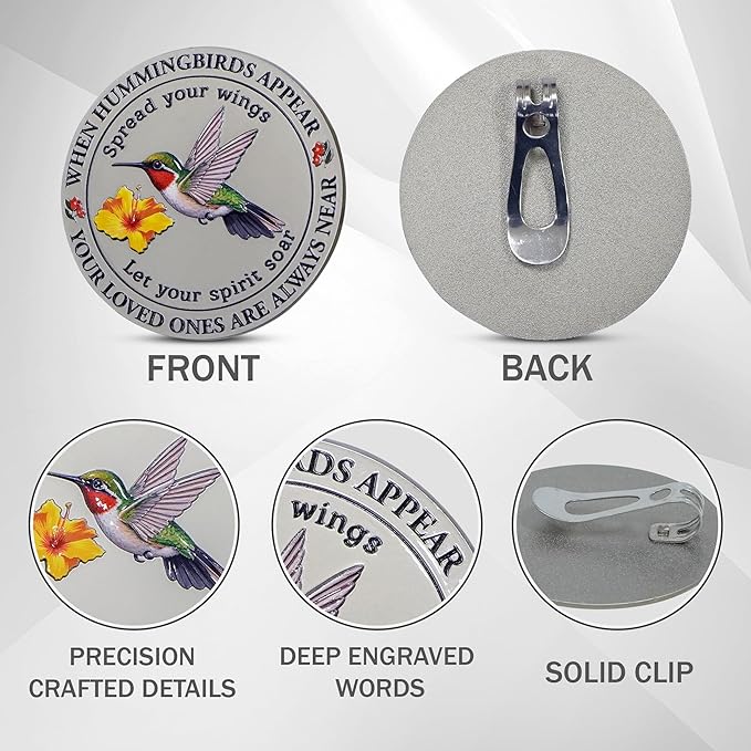FLAGWIX Sympathy Gifts for Loss of Loved One - Hummingbird Metal Car Visor Clip 3 in - Christmas Memorial Gifts for Loss of Husband Mom Son, Bereavement Gift, Sun Visor Clip Car Accessories