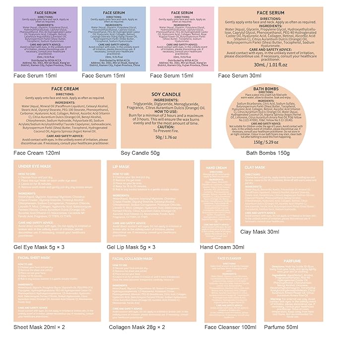 Orange 33 Pcs Facial Kit For Women, Skin Care Gift Set, Self-Care Kit, Spa & Bath & Body Basket Gift, Beauty Care Bag Set, Collagen Gel Mask, Pampering Kit, Birthday Gift, Christmas, Wife, Mother Day