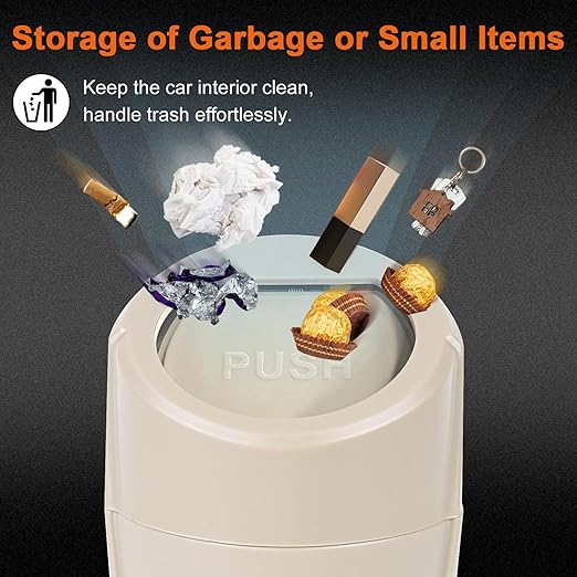 Kincown Car Trash Can, Mini Car Trash Bin with Lid, Leakproof Cup Holder Car Garbage Can with 20 Trash Bags, Vehicle Front Back Seat Organizers and Storage for Car, Home, Office, Beige