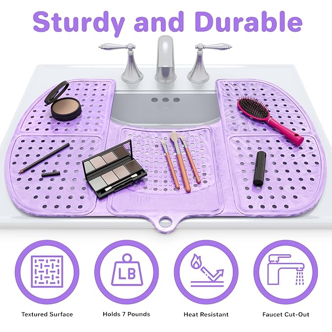 Sink Topper Bathroom Sink Cover for Counter Space & Storage Saver | RV Must Haves | Silicone Foldable Beauty Makeup Brush Cleaning Mat | Hot Tools Organizer | RV Sink Cover | Large, Lavender