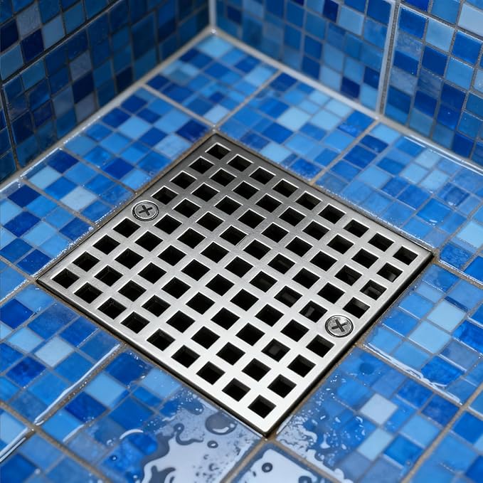 4" Matte Silver Shower Drain Cover, 304 Stainless Steel Square Floor Drain Cover Replacement, Drain Strainer and Hair Catcher for Showers, Bathrooms, and Sinks
