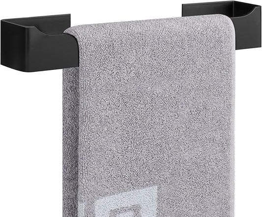 NearMoon Self Adhesive Hand Towel Holder/Towel Ring, Stainless Steel Hand Towel Bar Rustproof Stick on Wall-Towel Rack for Bathroom/Kitchen, Square Sticky and Wall Mounted (14 Inch, Matte Black)