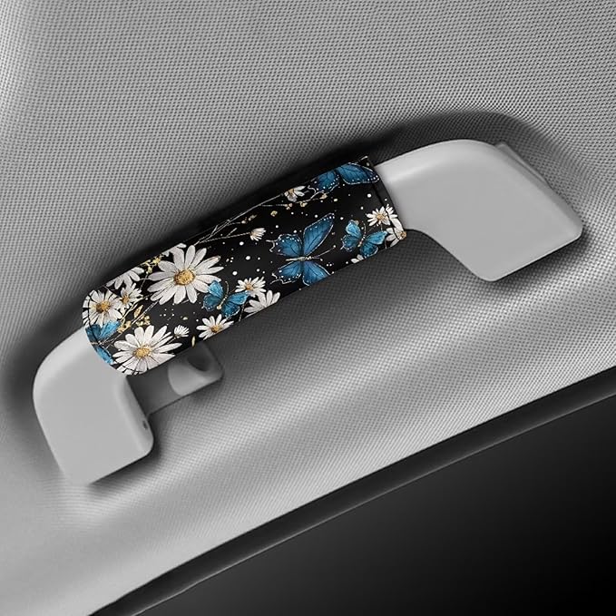 KUIFORTI Butterfly Daisy Luggage Identifiers Marker Grips Protector Soft and Portable Luggage Handle Protection Sleeve Cover Set of 2 for Car Home