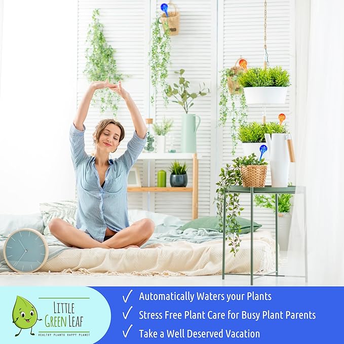 Little Green Leaf Automatic Plant Watering Globes Self Watering Planter Inserts (Set of 6) | Hands-Free Multicolor Glass Bulbs | Planter Spikes to Support Indoor & Outdoor Plant Health (350ml)