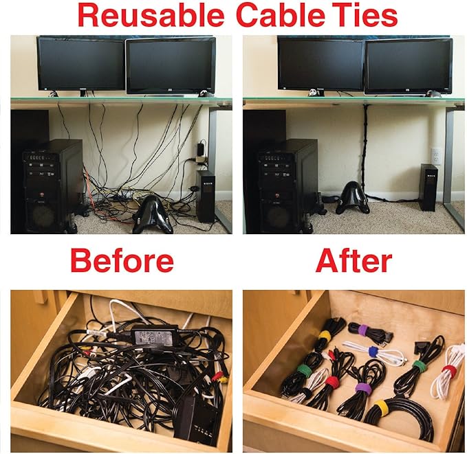 Reusable Cinch Straps 3/4" x 8" - 12 Pack, Multipurpose Quality Hook and Loop Securing Straps (Black) - Plus 2 Free Bonus Reusable Cable Ties