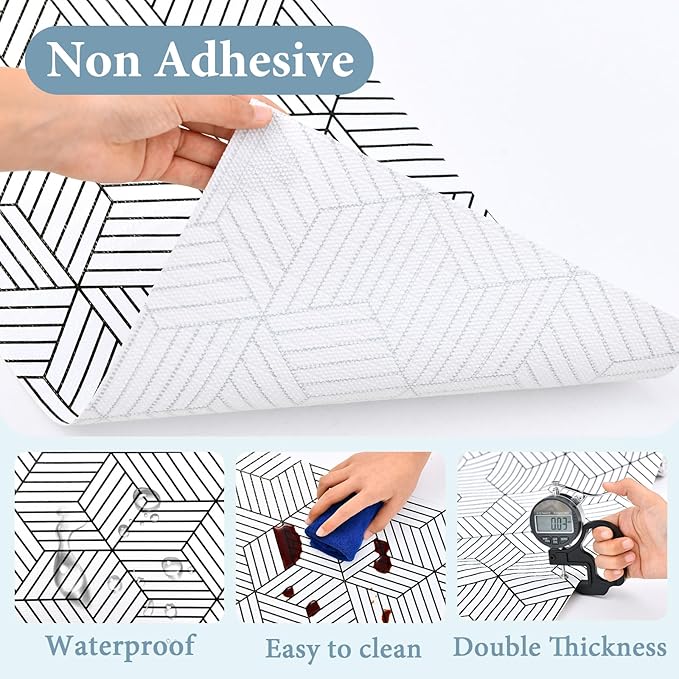 Shelf Liners for Kitchen Cabinets Non Adhesive Shelf Liner Paper Non-Slip Thickened Drawer Liner Easy to Clean for Tool Box Refrigerator with Knife and Tape Measure, Black Geometric, 11.8 x 118 in