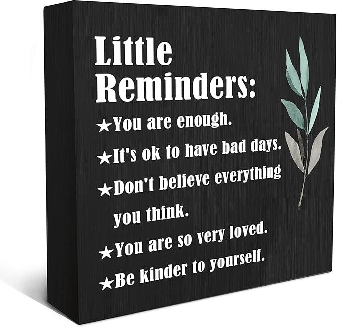 SRADMO Inspirational Little Reminders Wood Box Sign Desk Decor, Inspirational Desk Decor, College Motivational Positive Affirmation Gifts Box Sign For Office Home Dorm Tabletop Shelf Decoration(Black)