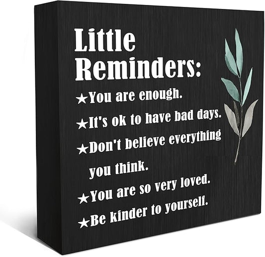 SRADMO Inspirational Little Reminders Wood Box Sign Desk Decor, Inspirational Desk Decor, College Motivational Positive Affirmation Gifts Box Sign For Office Home Dorm Tabletop Shelf Decoration(Black)