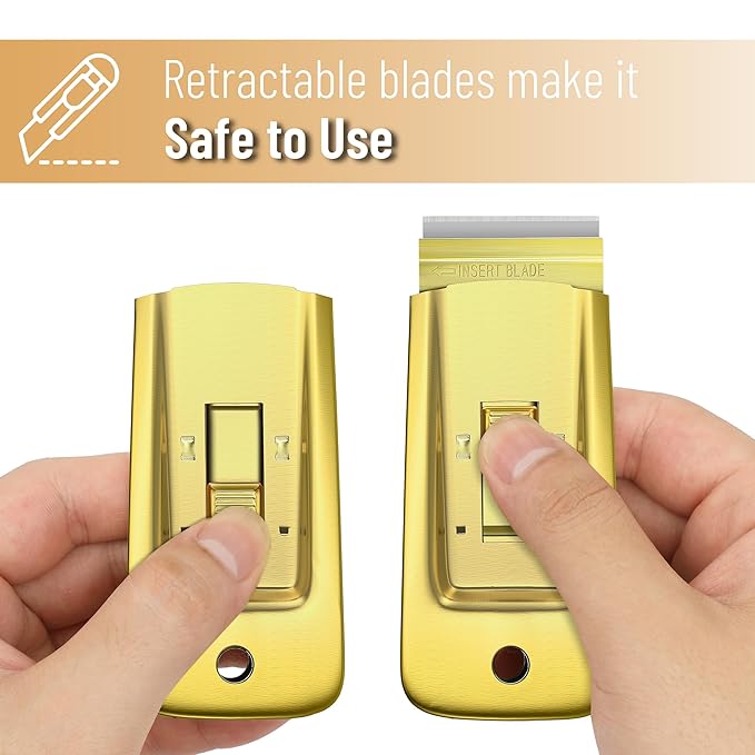 Bates- Metal Razor Blade Scraper Tool, 2 Pack, 30 Extra Blades, Gold, Heavy-Duty Cleaning Razor Scraper Tool