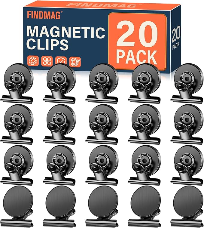 FINDMAG 20 Pack Fridge Magnets Refrigerator Magnet, Heavy Duty Refrigerator Clips, Whiteboard Magnets, Magnetic Christmas Light Clips for Whiteboard, Fridge, Kitchen, Office