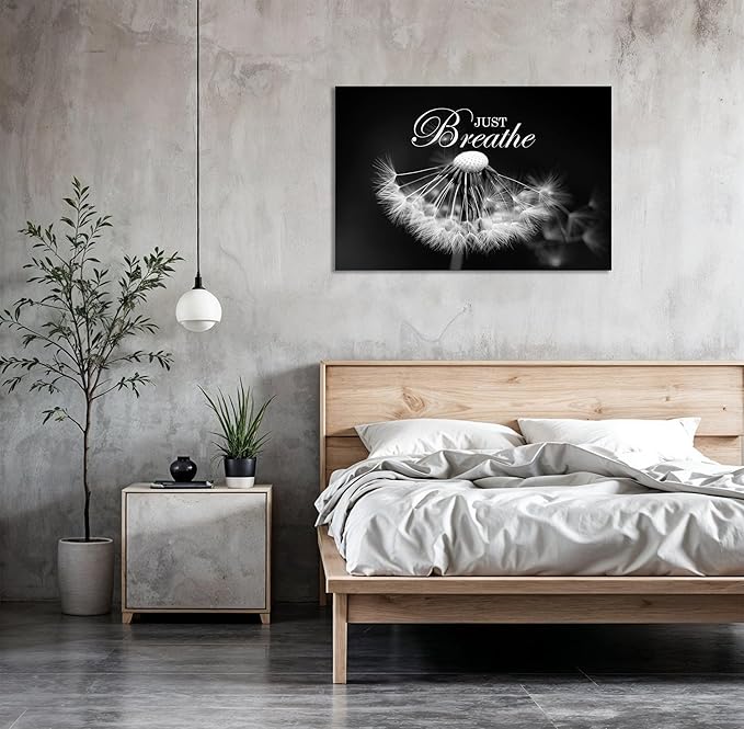 SKASNFAI Zen Wall Art Just Breathe Canvas Picture Positive Inspirational Dandelion Framed Artwork Poster Mental Health Office Pictures Wall Decor for Bathroom (20L x 30W)