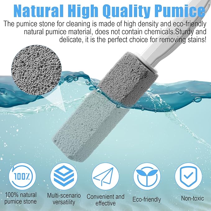 12 PCS Pumice Stone with Handle, Hard Water Stain Remover, Toilet Bowl Cleaner for Porcelain, Sink, Grill, and Bathroom Tile, Eco-Friendly Scouring Stick