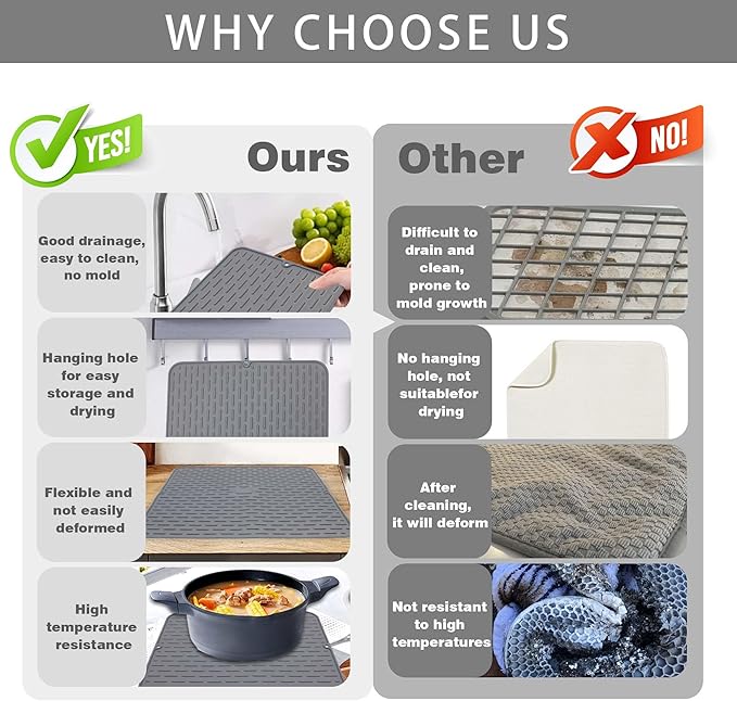 To encounter Silicone Dish Drying Mat - Extral Large 20" x 16" - Set of 2 Flexible Rubber Drying Mat, Heat Resistant Silicone Trivet, Countertop Mat, Dish Draining Mat, Sink Mat