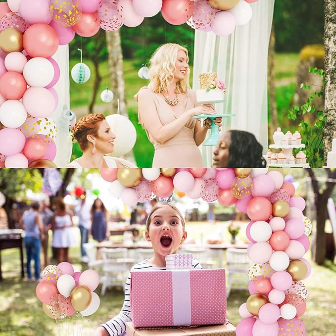 Amandir 164Pcs Rose Gold Pink Balloons Garland Arch Kit Light Pink Gold White Confetti Latex Metallic Balloons for Valentine's Day Birthday Decorations Baby Shower Wedding Graduation Party Decorations