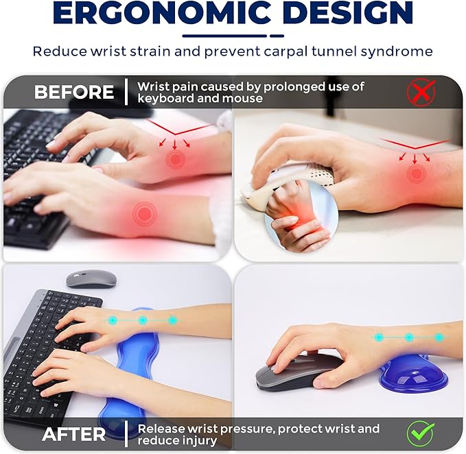 ABRONDA Gel Wrist Rest for Keyboard and Mouse, Keyboard Wrist Rest, Mouse Wrist Support, Pain Relief, Cool Touch, Non-Skid, Keyboard and Mouse Wrist Pad Set