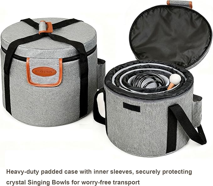 RYAN DVAN 432Hz 7-12 inch Crystal Singing Bowl Set of 7 with Free Carrying Case, Frosted Quartz Sound Bowls for Chakra Healing, Meditation,Yoga,Sound Therapy,Mindfulness,Relaxation & Stress Relief