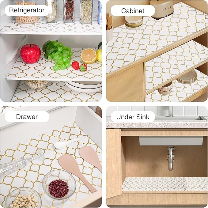 Drawer and Shelf Liner for Kitchen Cabinet,Non-Adhesive Cabinet Liner 24in x 30FT,Waterproof Shelf Paper Non-Slip Mats Cupboard Liners Contact Protect Dresser/Shelves/Table-Golden Lantern
