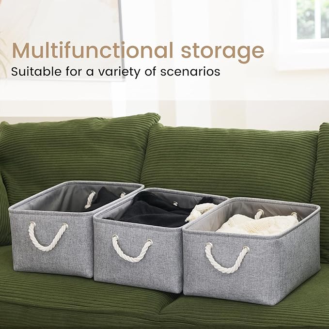 VQRTEXA Large Storage Baskets - 15.7x11.8x8.26 inch Storage Bins for Shelves and Closet Organizing, Foldable Fabric Bin for Home Organization Clothes and Laundry (6-Pack, Gray)