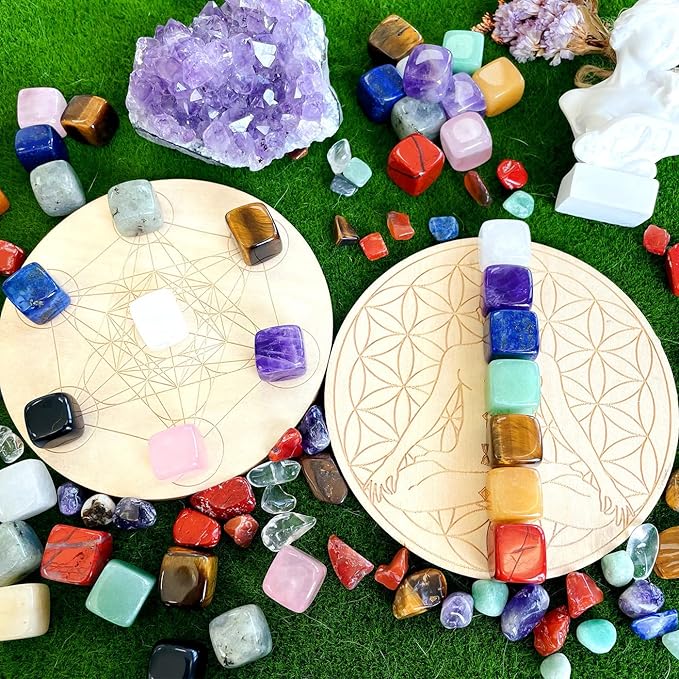 DUQGUHO 30 Pcs Healing Crystal Chakra Stones Set - Polished Tumbled Stones - Bulk Amethyst, Rose Quartz, Obsidian, Lapis Lazuli, Clear Quartz, Green Aventurine, Tiger Eye, Red Jasper